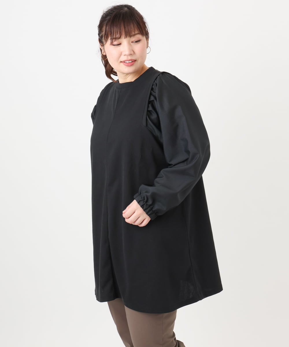 OLELA19079 eur3(エウルキューブ) 【大きいサイズ】異素材チュニック ブラック(94)