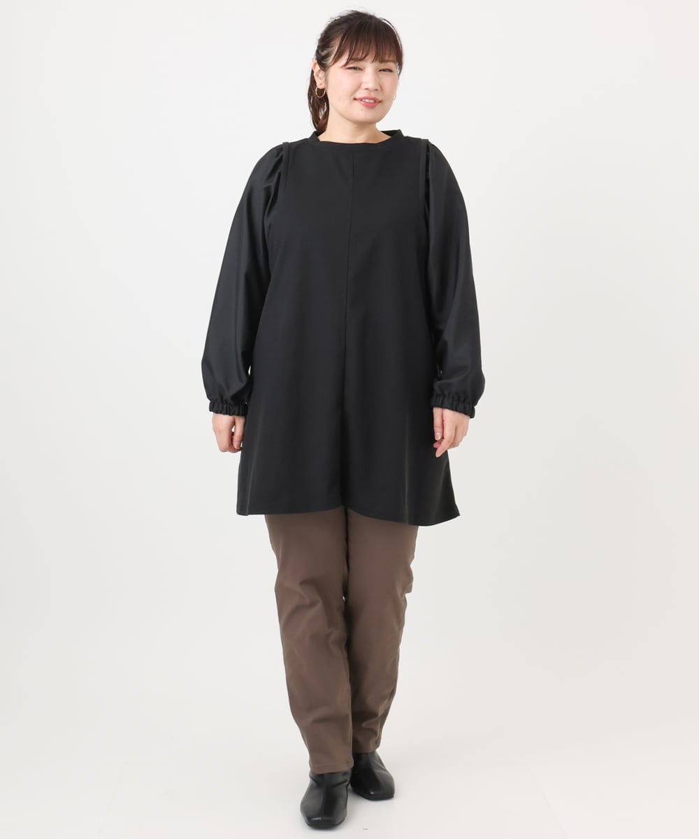 OLELA19079 eur3(エウルキューブ) 【大きいサイズ】異素材チュニック ブラック(94)