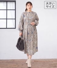 OLELD08129 eur3(エウルキューブ) 【WEB先行販売】【大きいサイズ】ボタニカルフラワープリントワンピース グレー