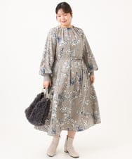 OLELD08129 eur3(エウルキューブ) 【WEB先行販売】【大きいサイズ】ボタニカルフラワープリントワンピース グレー
