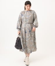 OLELD08129 eur3(エウルキューブ) 【WEB先行販売】【大きいサイズ】ボタニカルフラワープリントワンピース グレー