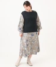 OLELD08129 eur3(エウルキューブ) 【WEB先行販売】【大きいサイズ】ボタニカルフラワープリントワンピース グレー