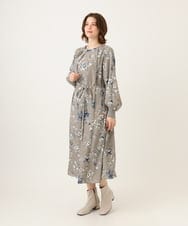 OLELD08129 eur3(エウルキューブ) 【WEB先行販売】【大きいサイズ】ボタニカルフラワープリントワンピース グレー