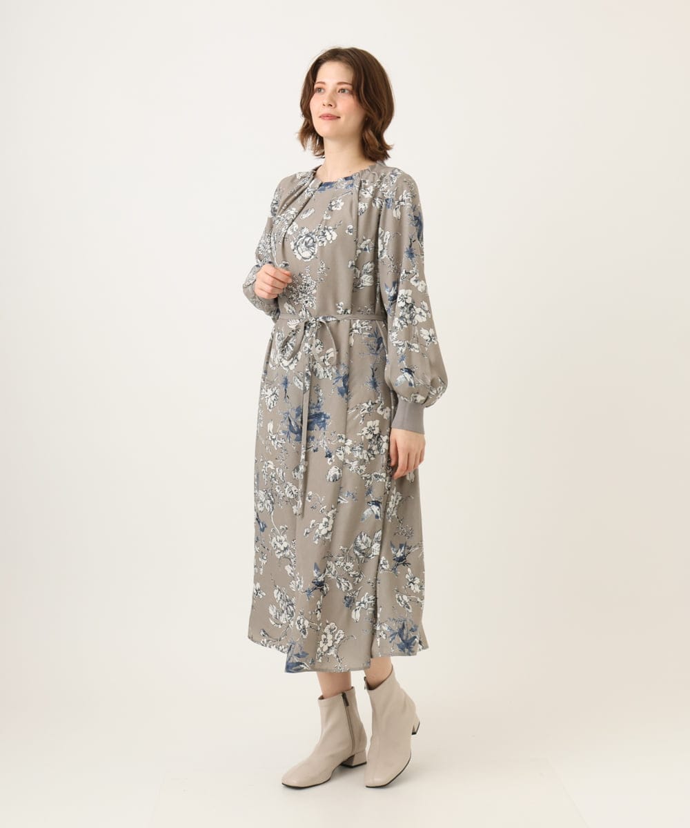 OLELD08129 eur3(エウルキューブ) 【WEB先行販売】【大きいサイズ】ボタニカルフラワープリントワンピース グレー