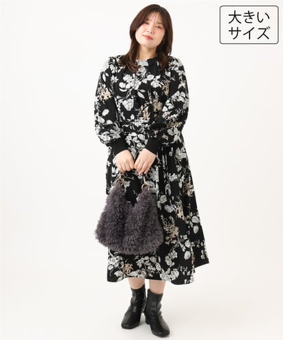 OLELD08129 eur3 【大きいサイズ】ボタニカルフラワープリントワンピース