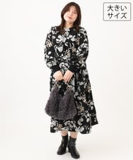 OLELD08129 eur3(エウルキューブ) 【WEB先行販売】【大きいサイズ】ボタニカルフラワープリントワンピース ブラック