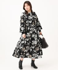 OLELD08129 eur3(エウルキューブ) 【WEB先行販売】【大きいサイズ】ボタニカルフラワープリントワンピース ブラック
