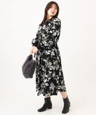 OLELD08129 eur3(エウルキューブ) 【WEB先行販売】【大きいサイズ】ボタニカルフラワープリントワンピース ブラック