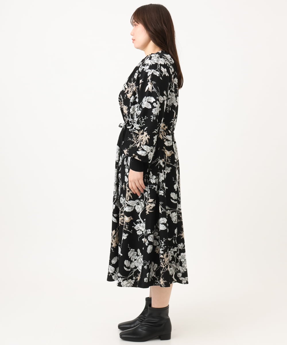 OLELD08129 eur3(エウルキューブ) 【WEB先行販売】【大きいサイズ】ボタニカルフラワープリントワンピース ブラック