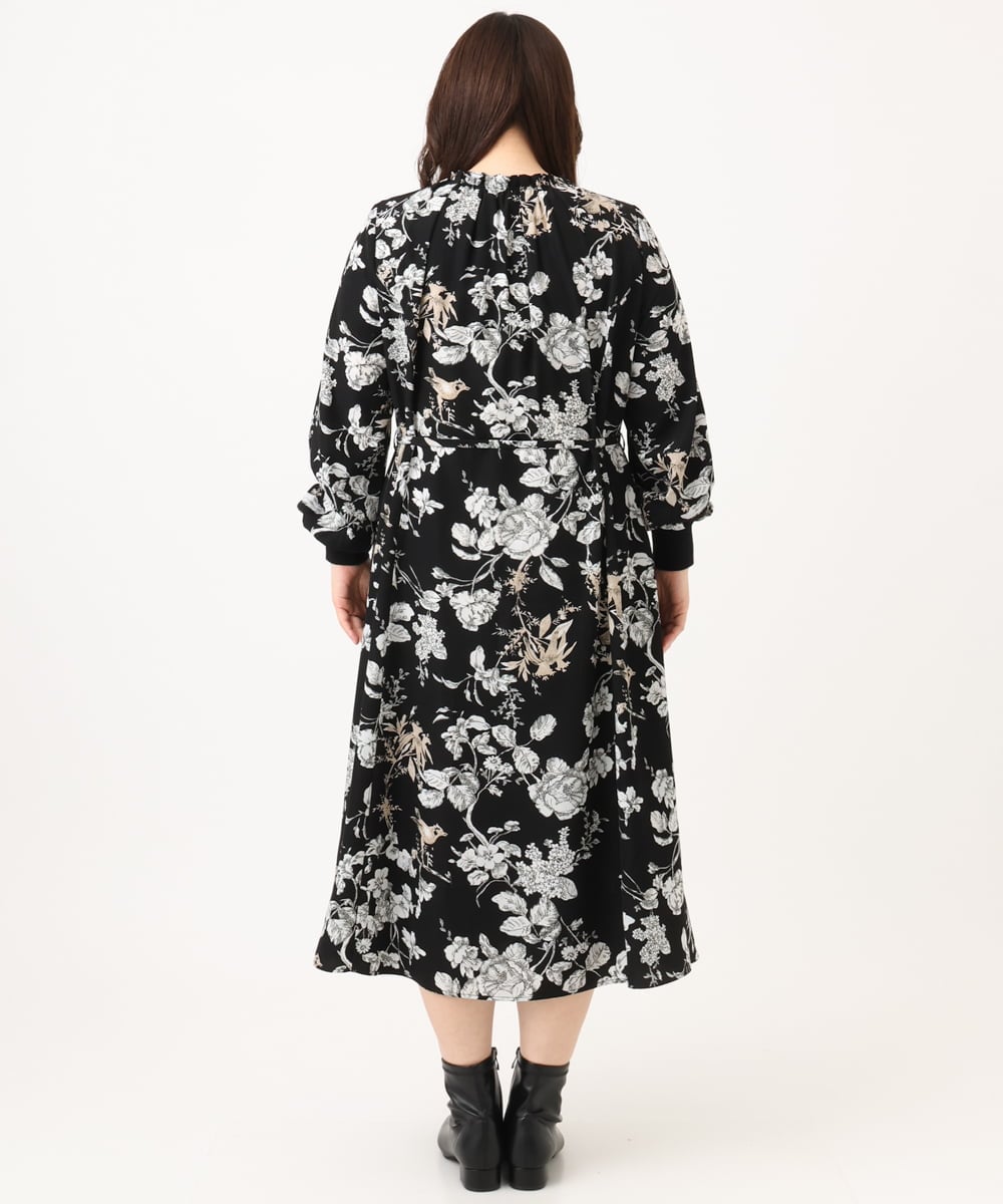 OLELD08129 eur3(エウルキューブ) 【WEB先行販売】【大きいサイズ】ボタニカルフラワープリントワンピース ブラック
