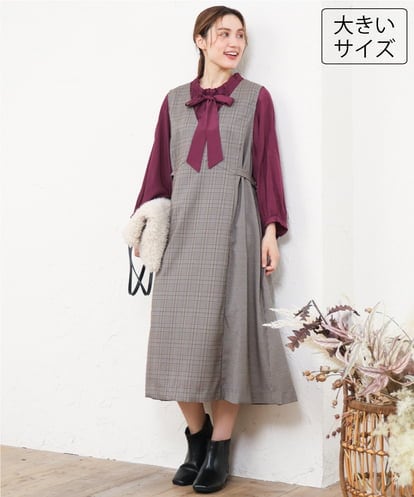 OLELD09139 eur3 【大きいサイズ】チェックジャンパースカート