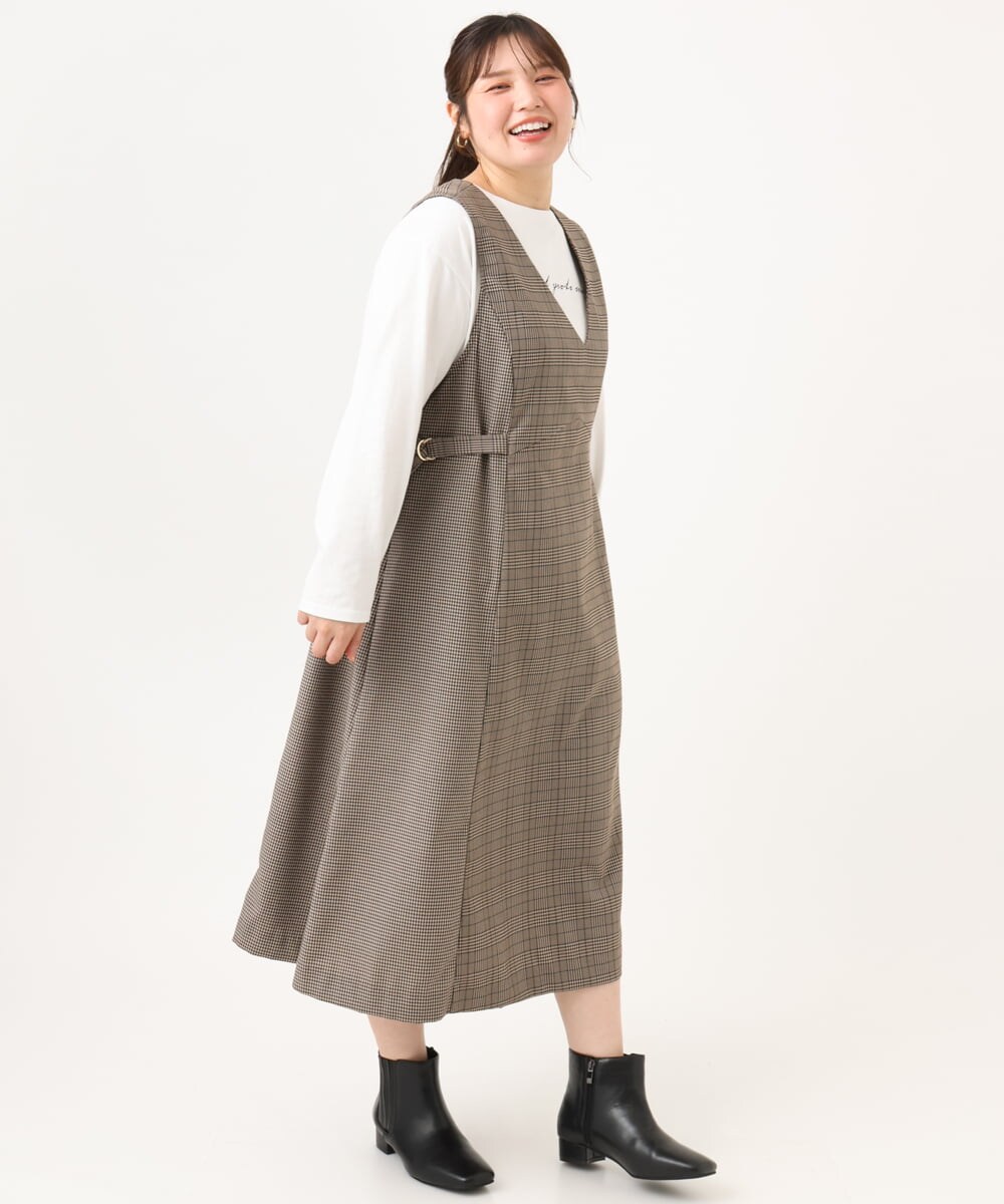OLELD09139 eur3(エウルキューブ) 【大きいサイズ】チェックジャンパースカート ダークブラウン