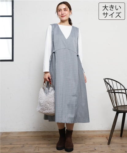 OLELD09139 eur3 【野呂佳代さん着用】【大きいサイズ】チェックジャンパースカート