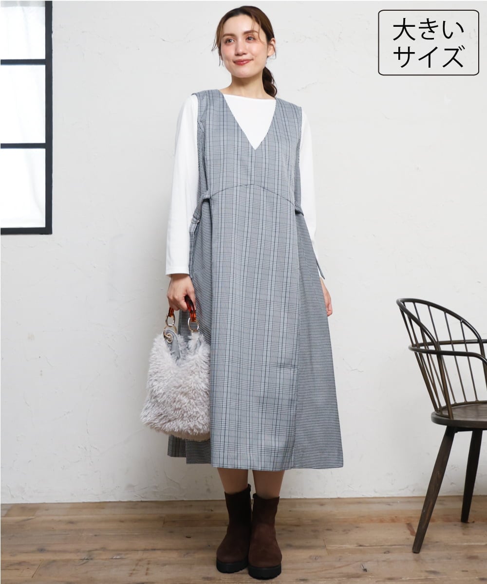OLELD09139 eur3(エウルキューブ) 【大きいサイズ】チェックジャンパースカート ブラック