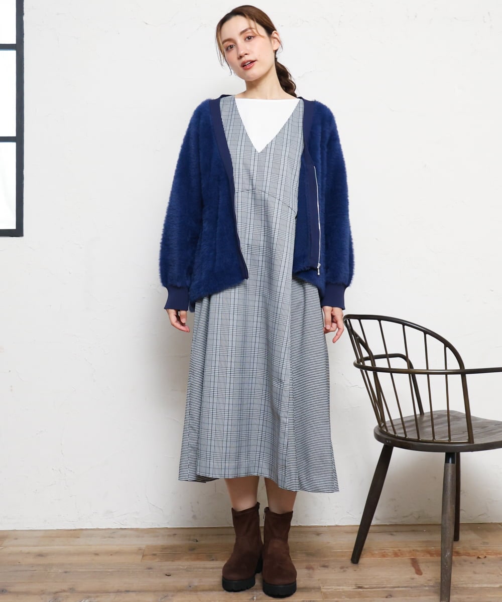 OLELD09139 eur3(エウルキューブ) 【大きいサイズ】チェックジャンパースカート ブラック