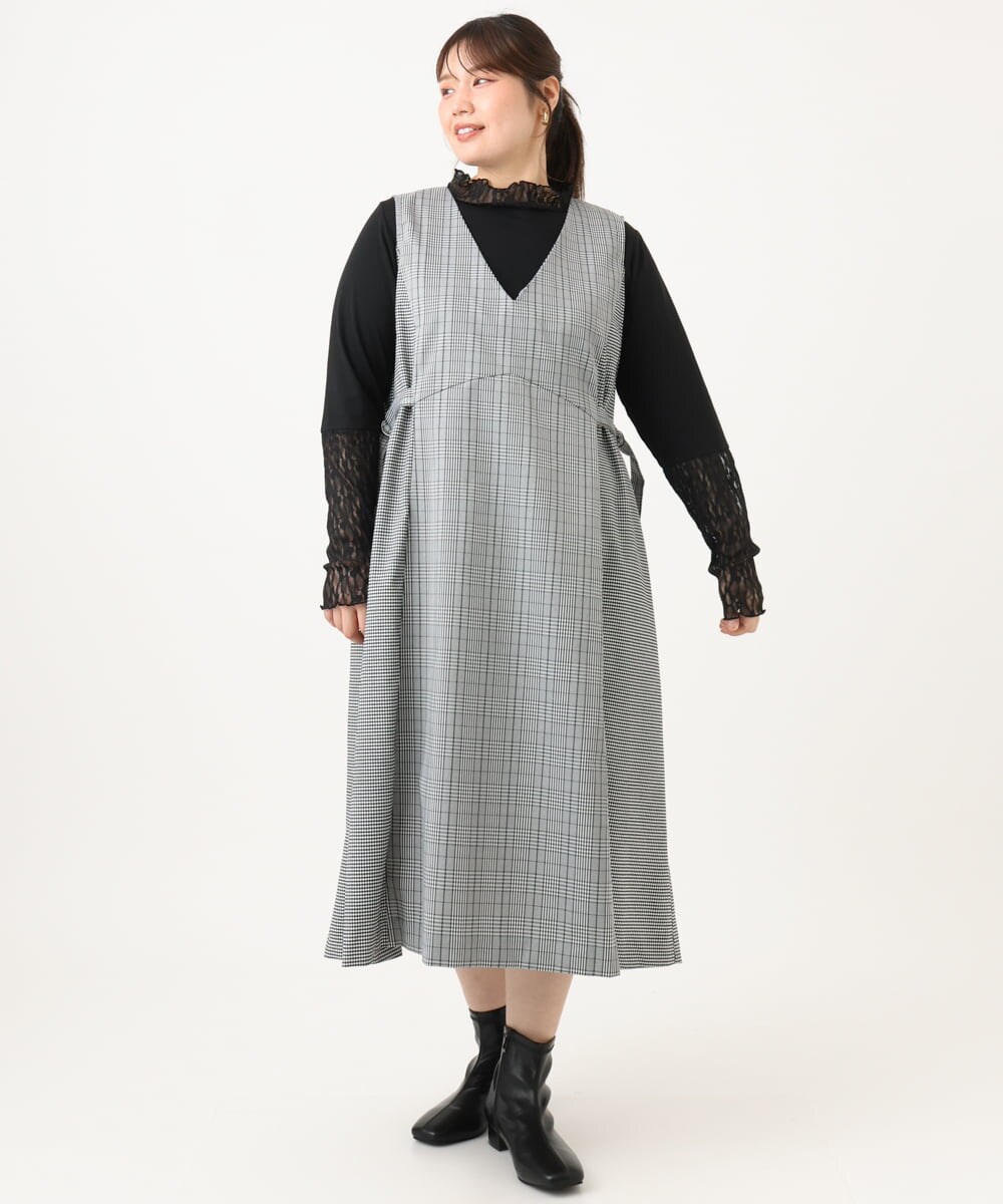 OLELD09139 eur3(エウルキューブ) 【大きいサイズ】チェックジャンパースカート ブラック