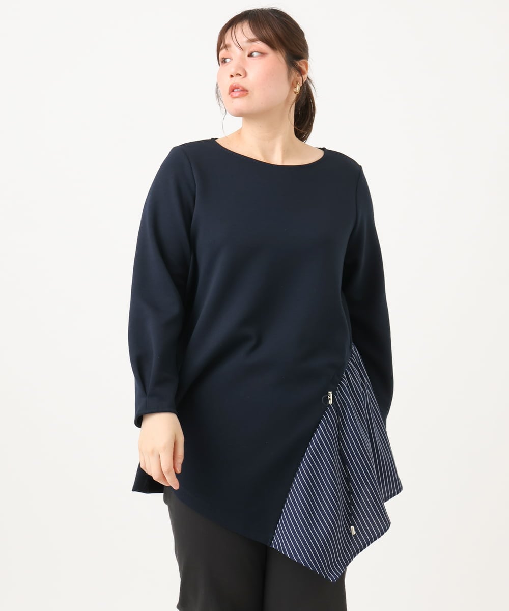 OLELD10099 eur3(エウルキューブ) 【WEB先行販売】【大きいサイズ/UVカット】イレヘムデザインチュニック ネイビー