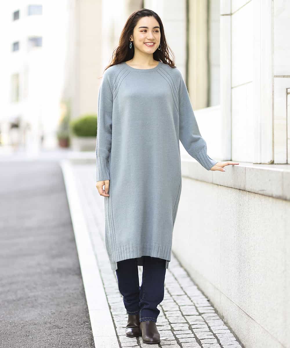 Eur3 エウルキューブ 大きいサイズ 洗える ワンマイルウェア サイドスリットニットワンピース イトキン オンラインストア