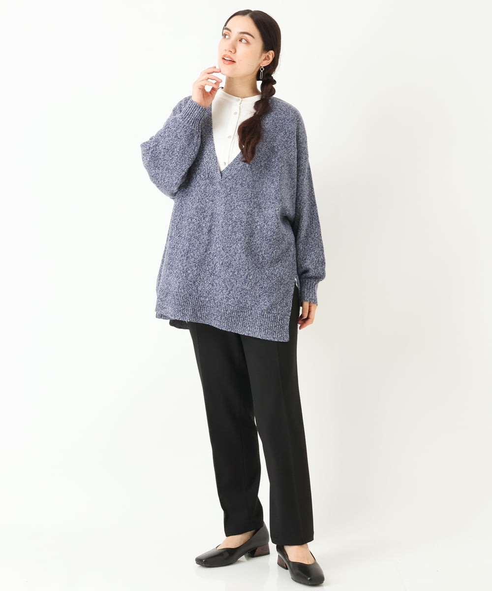 OLELP20090 eur3(エウルキューブ) 【大きいサイズ】深Vネックニットチュニック ブルー(55)