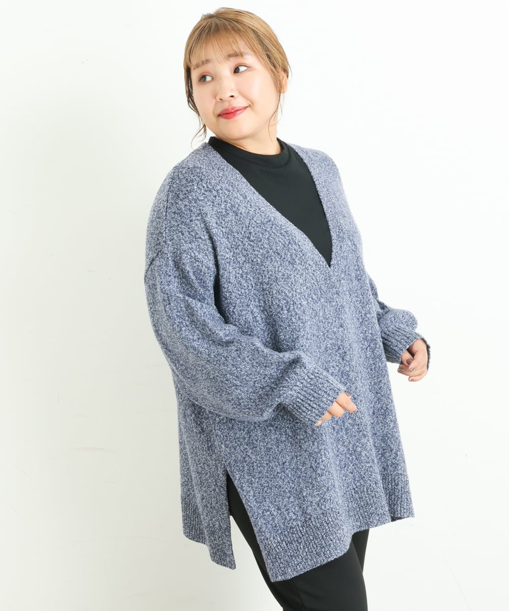 OLELP20090 eur3(エウルキューブ) 【大きいサイズ】深Vネックニットチュニック ブルー(55)
