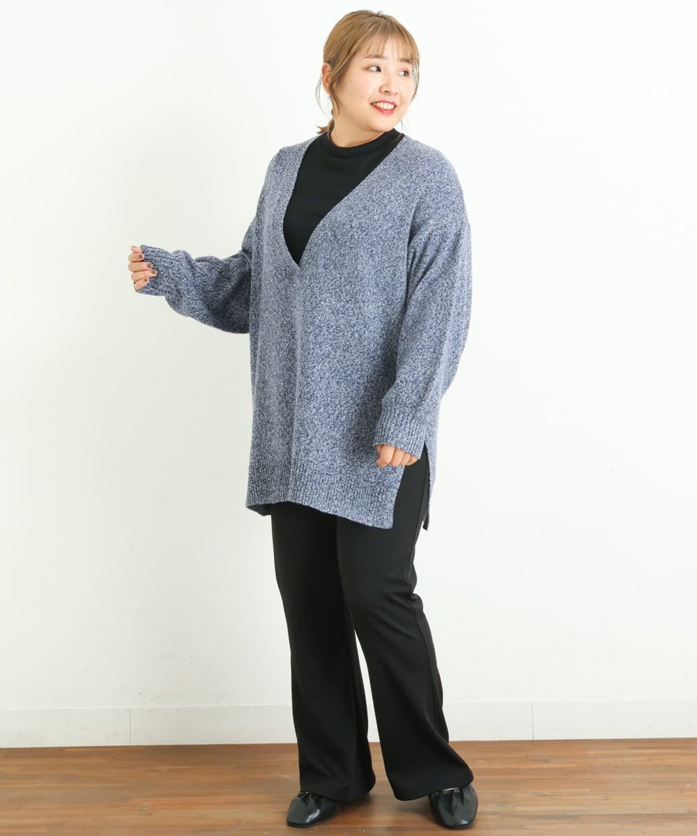 OLELP20090 eur3(エウルキューブ) 【大きいサイズ】深Vネックニットチュニック ブルー(55)