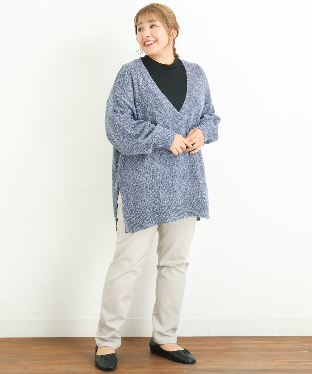 OLELP20090 eur3(エウルキューブ) 【大きいサイズ】深Vネックニットチュニック ブルー(55)
