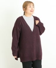 OLELP20090 eur3(エウルキューブ) 【大きいサイズ】深Vネックニットチュニック ワイン(77)