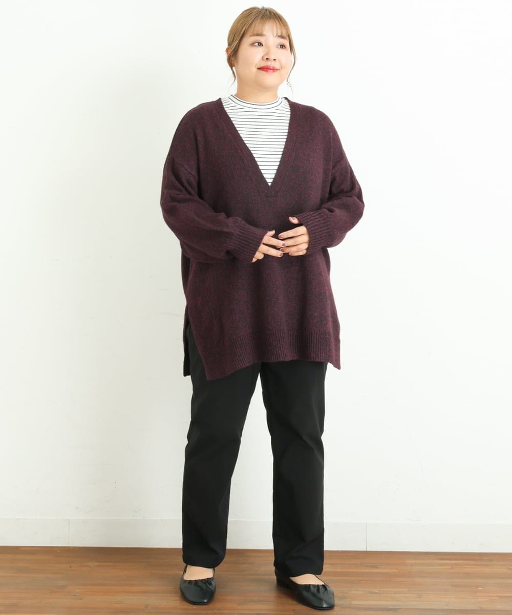 OLELP20090 eur3(エウルキューブ) 【大きいサイズ】深Vネックニットチュニック ワイン(77)