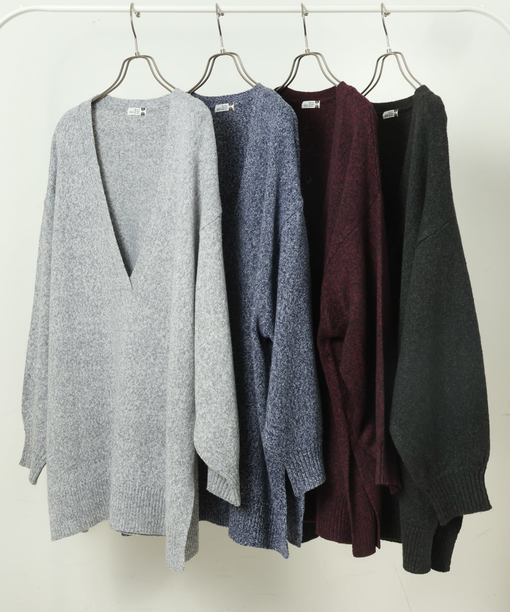 OLELP20090 eur3(エウルキューブ) 【大きいサイズ】深Vネックニットチュニック ブラック(94)(WEB限定カラー)