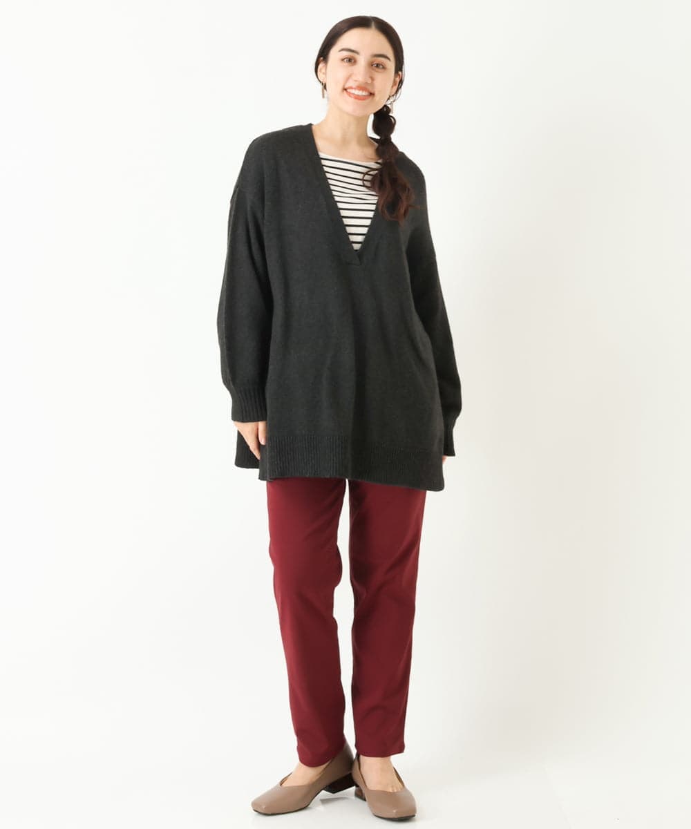 OLELP20090 eur3(エウルキューブ) 【大きいサイズ】深Vネックニットチュニック ブラック(94)(WEB限定カラー)