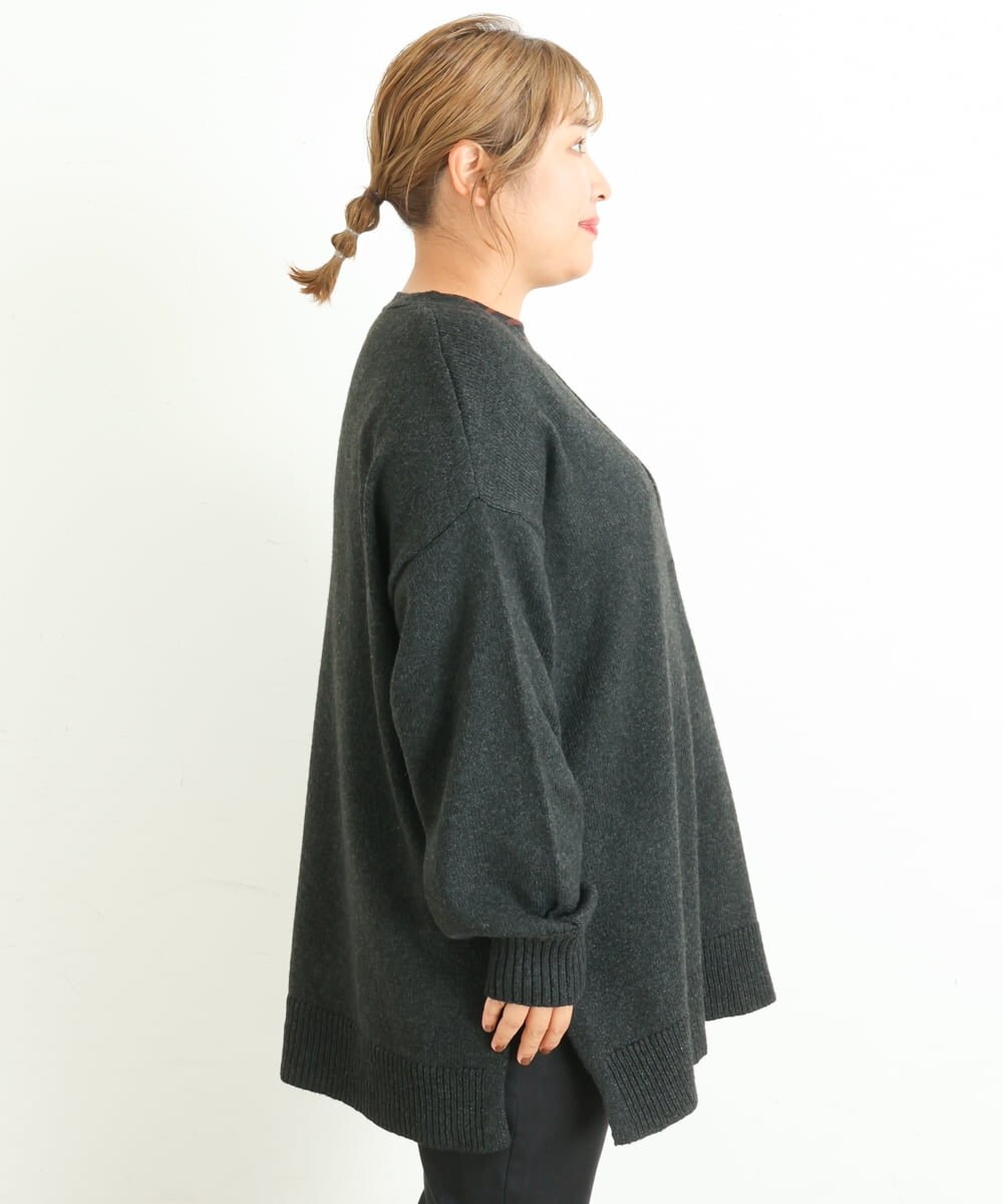 OLELP20090 eur3(エウルキューブ) 【大きいサイズ】深Vネックニットチュニック ブラック(94)(WEB限定カラー)