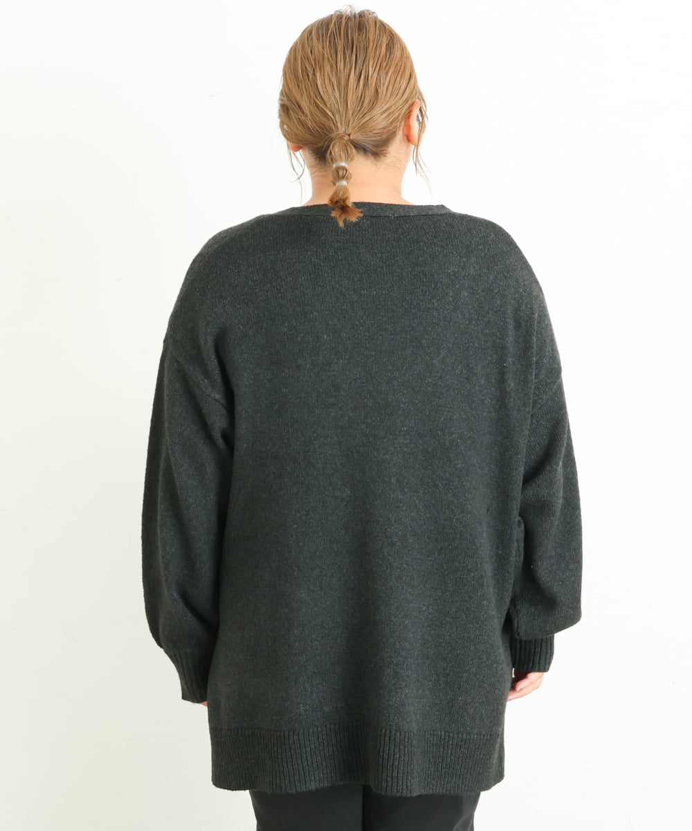 OLELP20090 eur3(エウルキューブ) 【大きいサイズ】深Vネックニットチュニック ブラック(94)(WEB限定カラー)