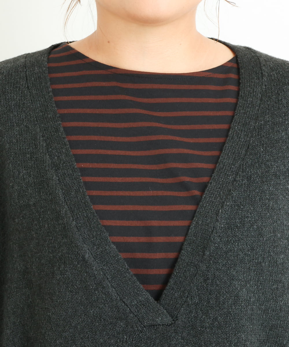 OLELP20090 eur3(エウルキューブ) 【大きいサイズ】深Vネックニットチュニック ブラック(94)(WEB限定カラー)