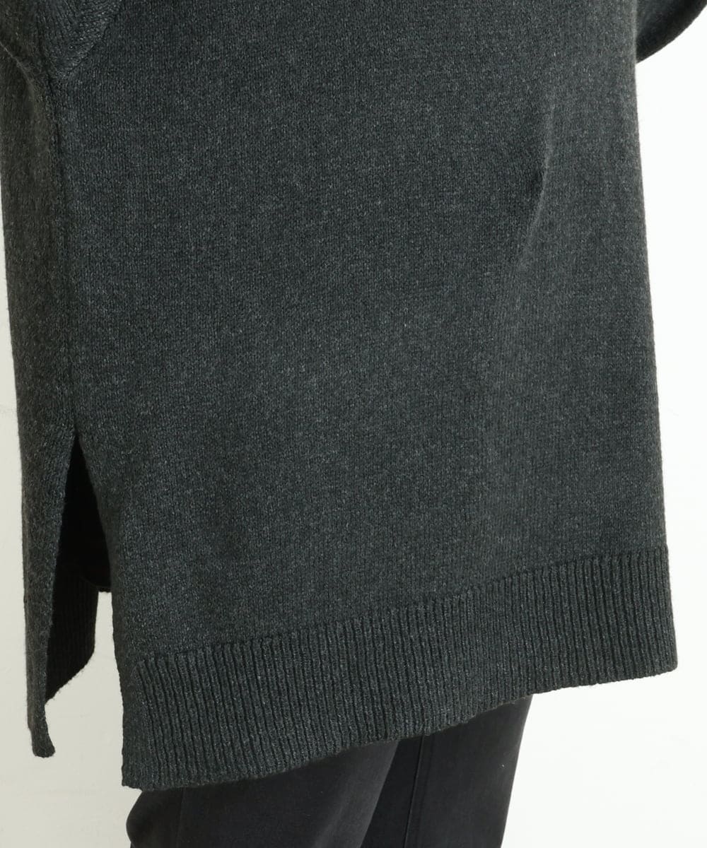 OLELP20090 eur3(エウルキューブ) 【大きいサイズ】深Vネックニットチュニック ブラック(94)(WEB限定カラー)