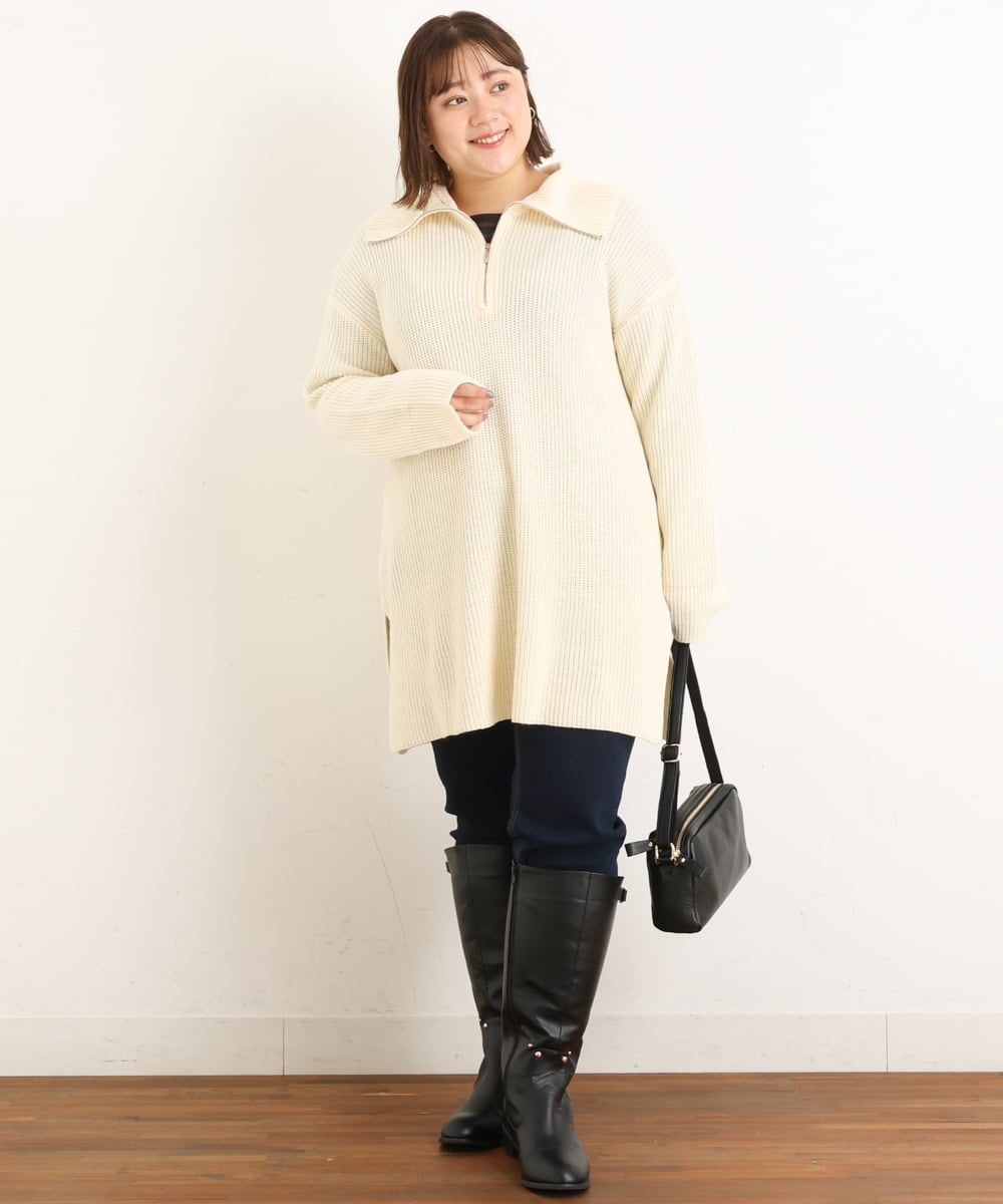 OLELP21080 eur3(エウルキューブ) 【大きいサイズ/11号サイズあり】ジッププルオーバーニットチュニック アイボリー(80)