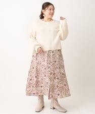 OLELS05139 eur3(エウルキューブ) 【雑誌掲載】【大きいサイズ】線画フラワープリントワンピース ピンク(03)