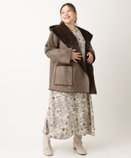 OLELS05139 eur3(エウルキューブ) 【雑誌掲載】【大きいサイズ】線画フラワープリントワンピース ブルー(55)