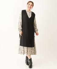 OLELS05139 eur3(エウルキューブ) 【雑誌掲載】【大きいサイズ】線画フラワープリントワンピース ブルー(55)