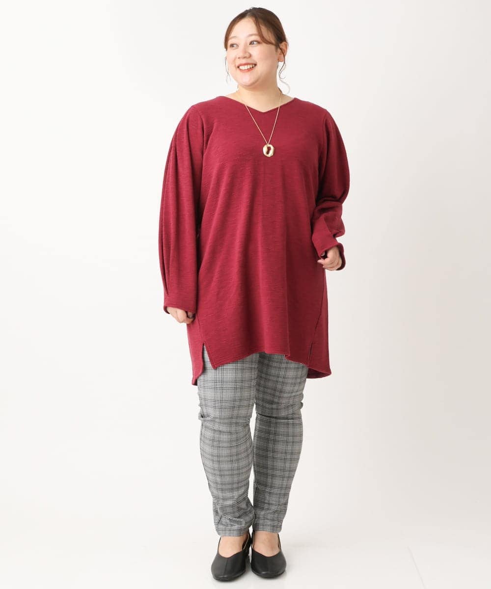 OLELS08079 eur3(エウルキューブ) 【大きいサイズ】Vネックジャージーチュニック レッド(05)
