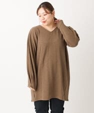 OLELS08079 eur3(エウルキューブ) 【大きいサイズ】Vネックジャージーチュニック モカ(84)