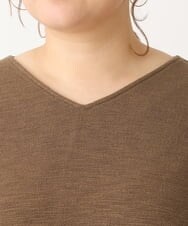 OLELS08079 eur3(エウルキューブ) 【大きいサイズ】Vネックジャージーチュニック モカ(84)