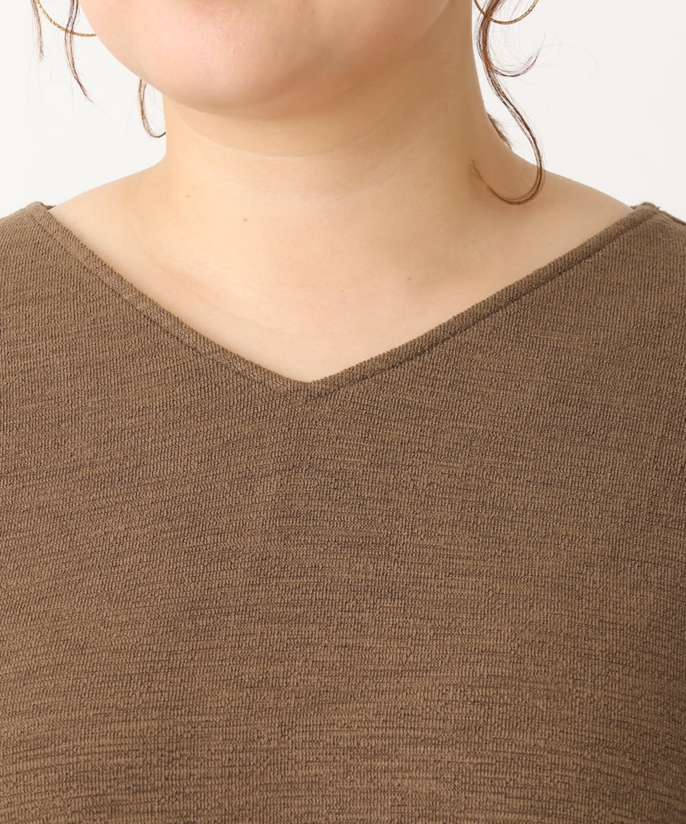 OLELS08079 eur3(エウルキューブ) 【大きいサイズ】Vネックジャージーチュニック モカ(84)