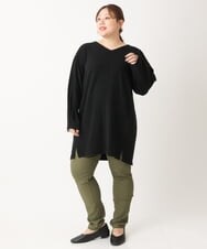 OLELS08079 eur3(エウルキューブ) 【大きいサイズ】Vネックジャージーチュニック ブラック(94)