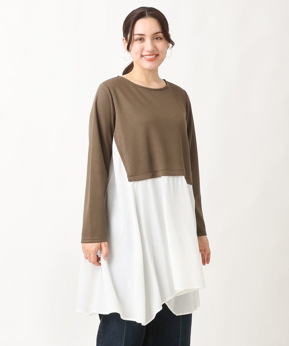 OLELS17099 eur3(エウルキューブ) 【大きいサイズ】レイヤード風イレヘムチュニック カーキ(36)