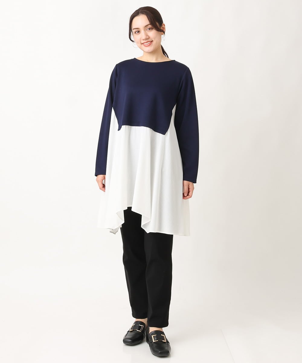 OLELS17099 eur3(エウルキューブ) 【大きいサイズ】レイヤード風イレヘムチュニック ネイビー(57)