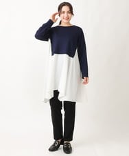 OLELS17099 eur3(エウルキューブ) 【大きいサイズ】レイヤード風イレヘムチュニック ネイビー(57)