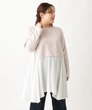 OLELS17099 eur3(エウルキューブ) 【大きいサイズ】レイヤード風イレヘムチュニック ライトグレー(91)