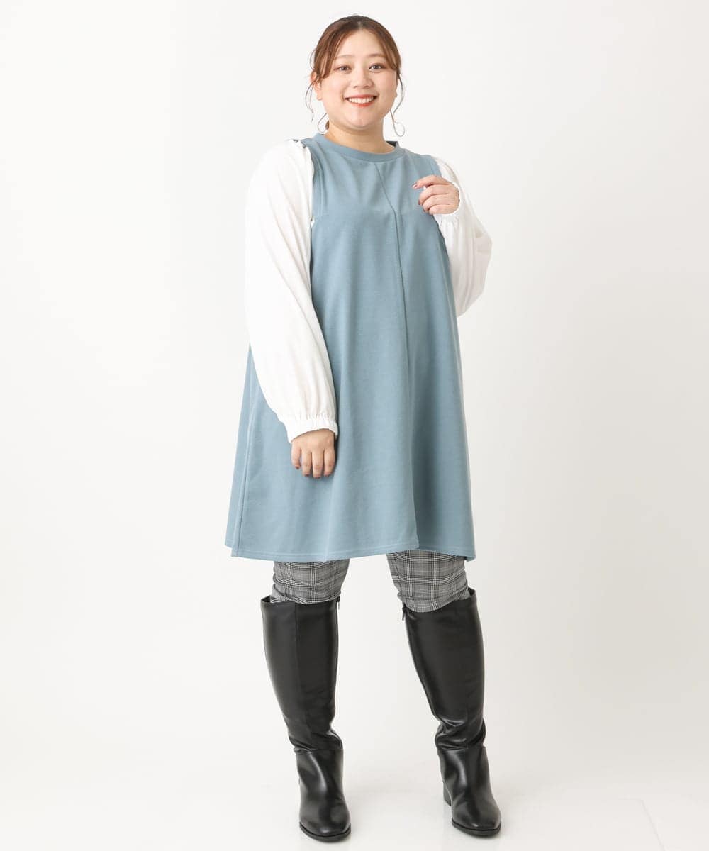 OLELS22079 eur3(エウルキューブ) 【大きいサイズ】レイヤード風ニットソーチュニック ブルー(55)