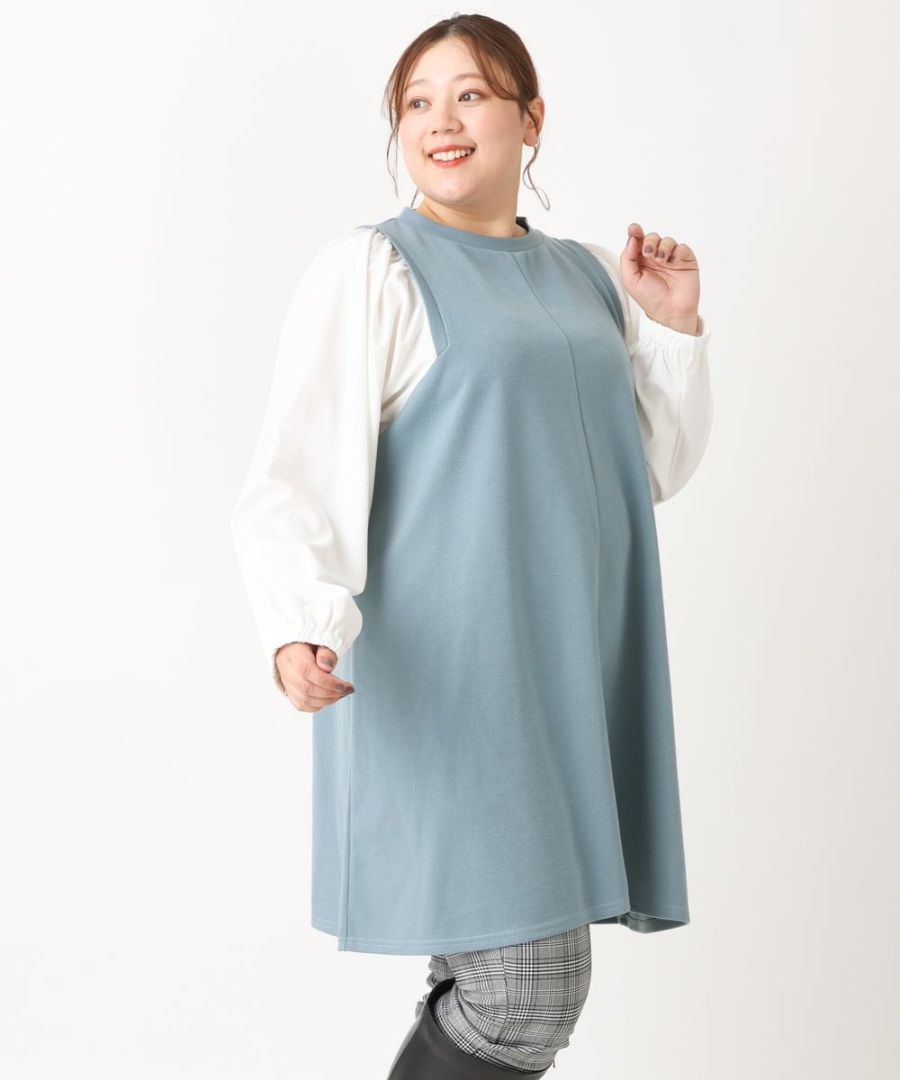OLELS22079 eur3(エウルキューブ) 【大きいサイズ】レイヤード風ニットソーチュニック ブルー(55)