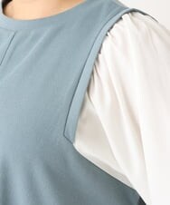 OLELS22079 eur3(エウルキューブ) 【大きいサイズ】レイヤード風ニットソーチュニック ブルー(55)